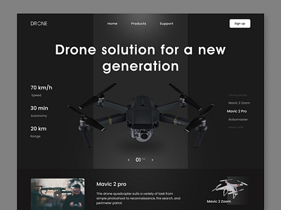 Drone - Landing Page branding dark dark theam design drone figma home page landing page logo online order price product recorde sign up theam ui ux web website