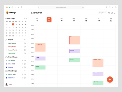 QuickThought - Calendar & Task Management App Dashboard admin panel app app dashboard app design calendar calendar dashboard dashboard event management events management minimal product design schedule schedule appointment task management ui design uiux ux design wavespace