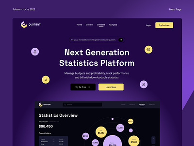 Interface for Stats Platform I Quotient UI design analytics applicaiton branding design finance management fintech hero page inspiration intuitive interface minimalism navigation panel stat app ui stats app stats tracking ui ui design user interface ux website