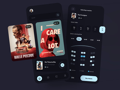 Cinema Booking Apps app book branding dark design mobile mode ui