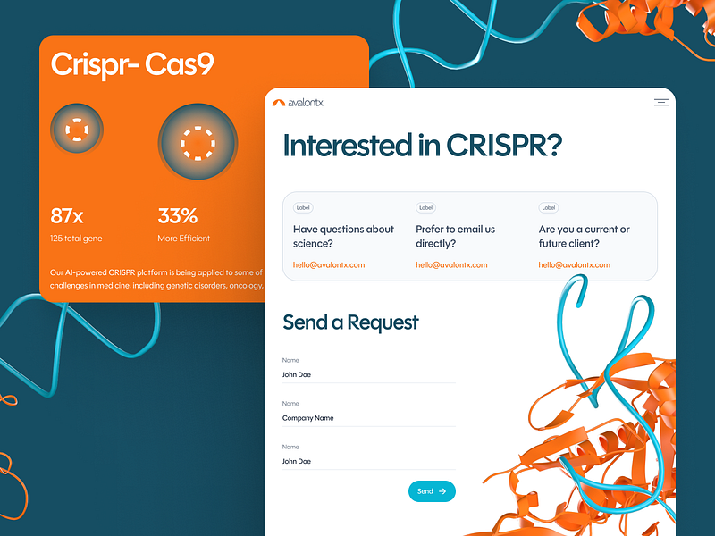 avalontx: AI CRISPR Gene Editing - Contact Page UIUX