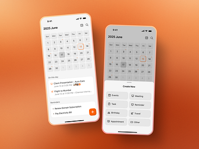 Minimal Calendar UI calendar design event planner minimal minimalism orange teenage engineering to do ui ui design white