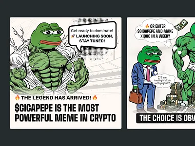 banner for crypto meme token GIGAPEPE ad banner brand branding crypto instagram marketing meme meme coin meme token post promotion twitter