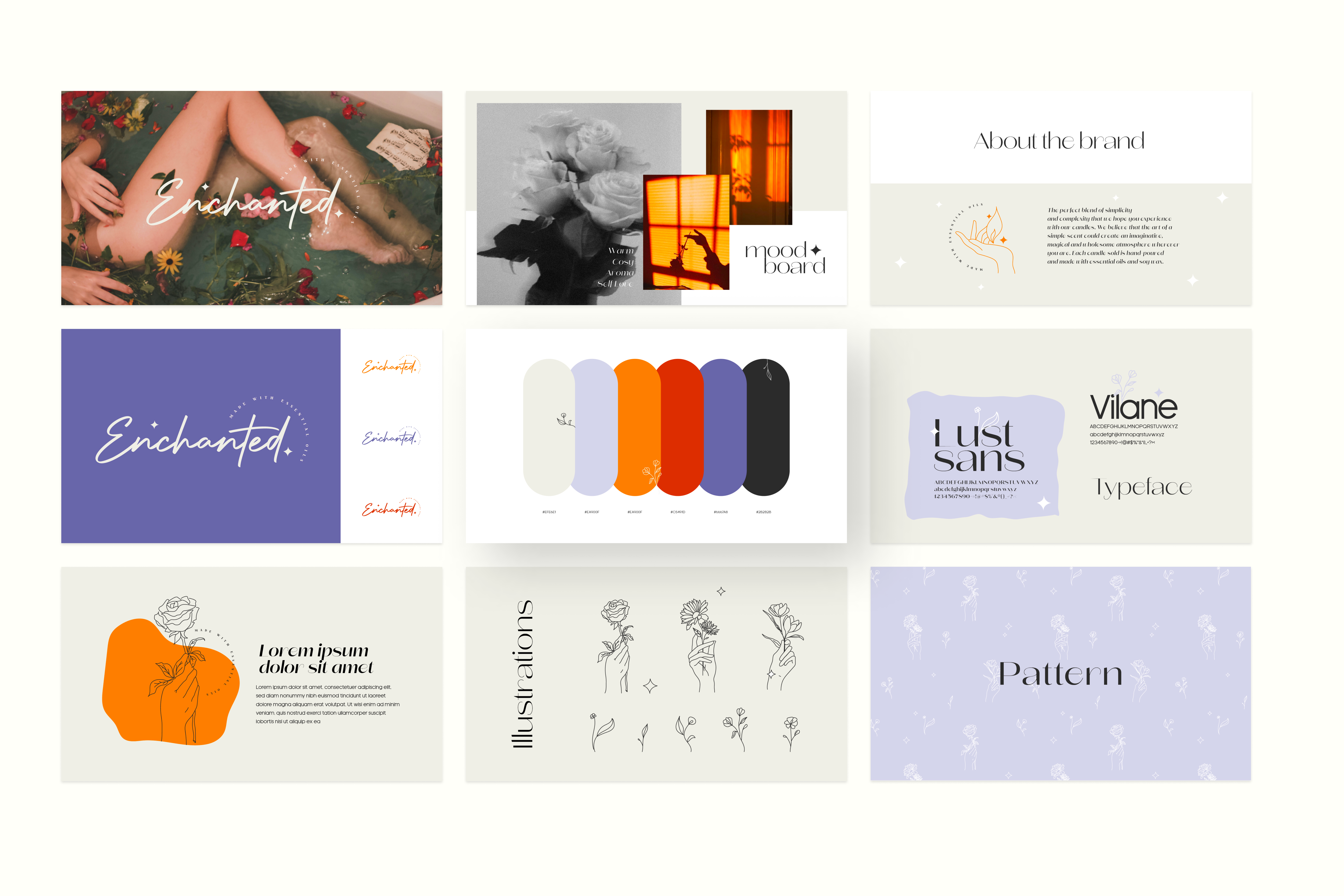 Enchanted Candle Style Guide brand identity branding branding design candle candle branding elegant graphic design graphicdesign illustration logo logo design logodesign minimal mockup mood board patel colors style guide template vector