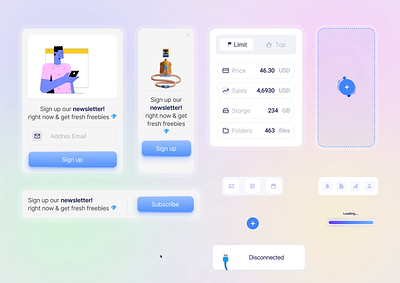 Figma - Microinteraction Components animation autolayout components dribbble figma graphic design microcomponents microinteraction motion graphics newsletter ui