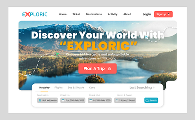 Exploric: The ultimate travel platform Concept Design. app app design behance branding creative dailui design figma graphic design illustration logo product design typography ui uidesign uitrends ux uxdesign web design website