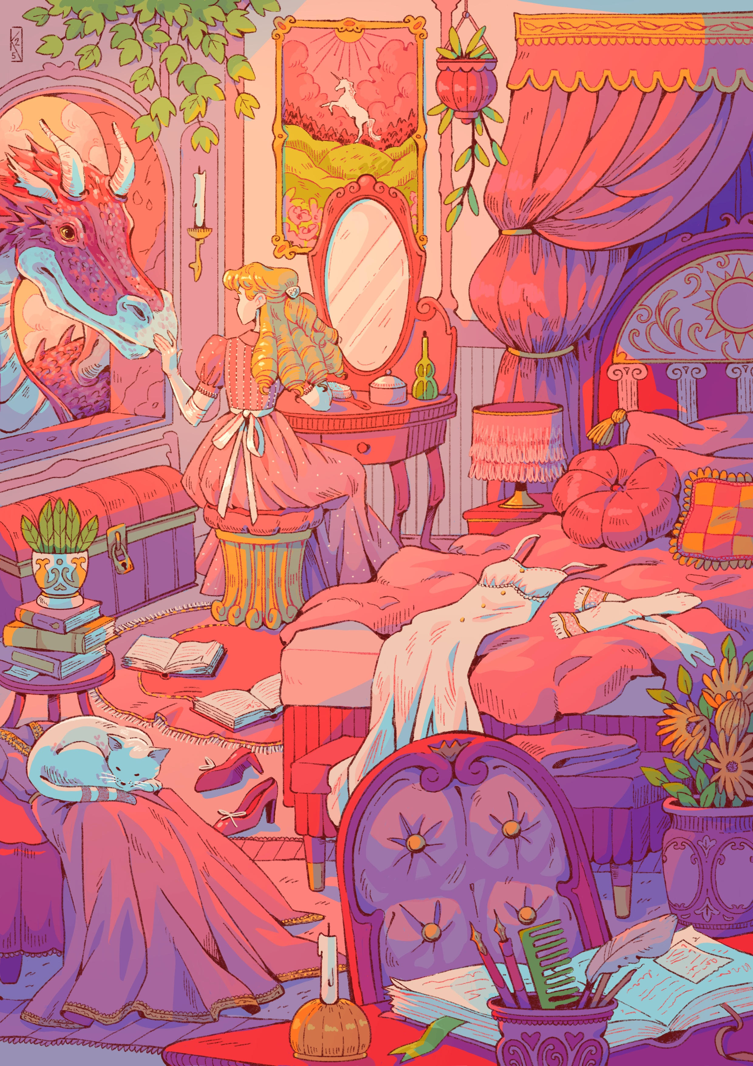 The princess' room childrensbook childrensbookillustration digital art digitalart dragon drawing illustration painting princess procreate procreateapp