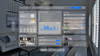 Smart Home Dashboard for Vision Pro 🏡✨ ai dashboarddesign designchallenge productdesign smarthome spatialdesign uiux uxdesign visionpro