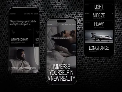 Mobile Website Design For The Luxury Private Airplane Company animation dark theme landing landing page design luxury mobile website motion graphics premium private airplane responsive ui ui design user interface web web design website website design