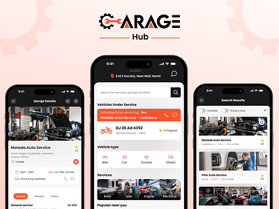 Garage Hub – Smart Car Service Booking UI appdesign branding creativedesign design dribbleshots figma illustration logodesign minimaldesign moderndesign prototype ui ux webdesign website