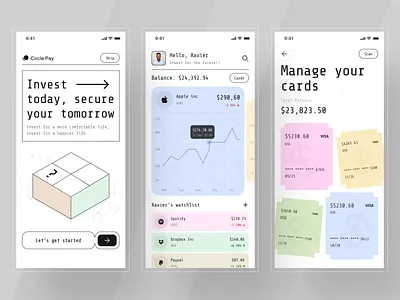 Circle Pay App app app design app ui bank card banking app finance fintech investment investment app mobile mobile app money money transfer stock stock market ui ui design wallet