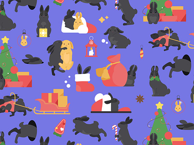 Year of Rabbit Christmas Pattern animal character art character character design characters christmas cute art cute illustration design icon illustration new year pattern pattern design shakuro xmas