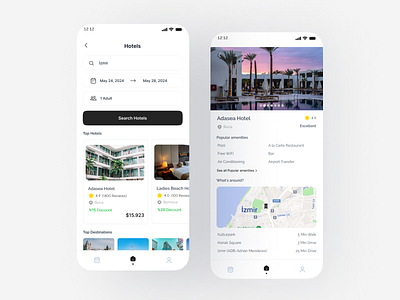 Hotel Booking App app booking design guest hotel hotelbooking map menu mobile planlama rezervasyon summer travel ui view