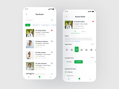 Doctor Appointment Booking App app booking date design doctor doktor health healthcare hospital medical mobile tasarım toplist ui uygulama