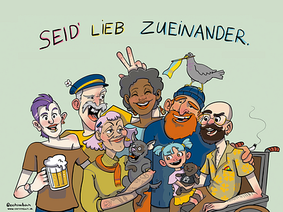 “Seid lieb zueinander” – Wholesome Bauzaun Illustration in Hambu be kind cellshading character design childrens book childrens book illustration design friendship graphic design illustration neighborhood