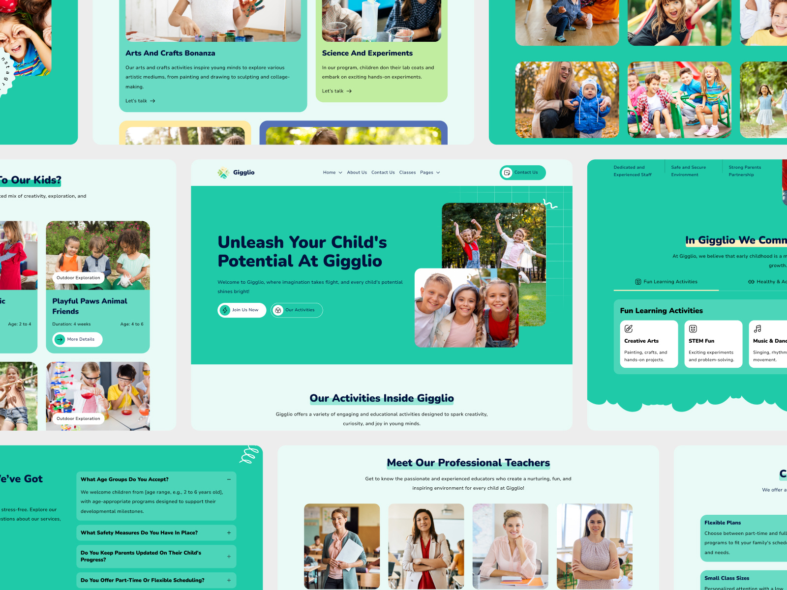 Gigglio - Daycare Website baby child child care child development childcare children colorful cute daycare kids illustration kids school kindergarten landing page parents play playground preschool webdesign
