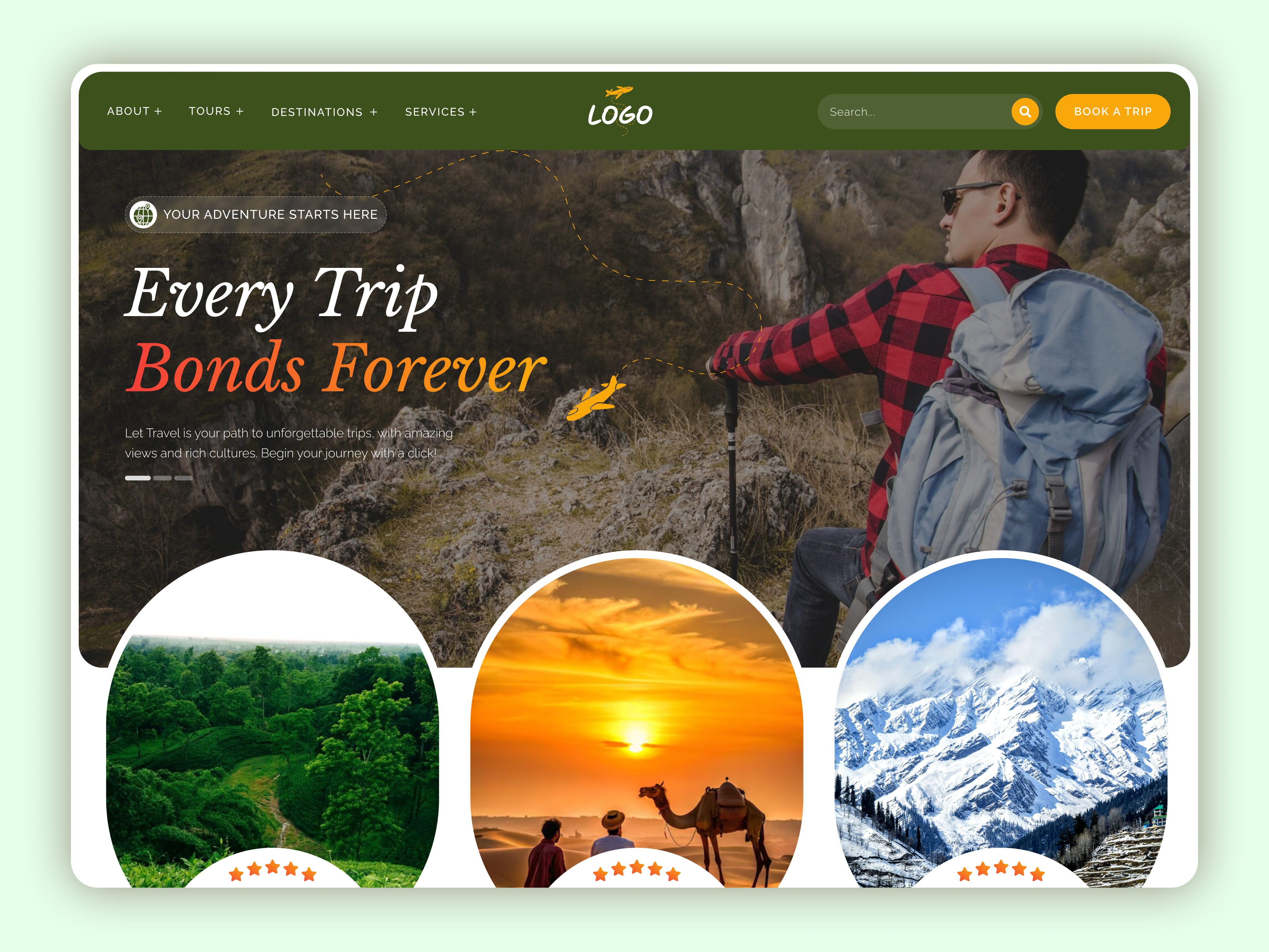 Tourism Company Website Design branding design figma ui ux vector web design