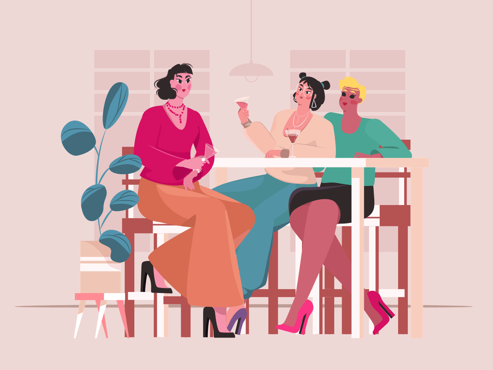 It's Friday baby... character design draw drink flat friends girl illustration party woman