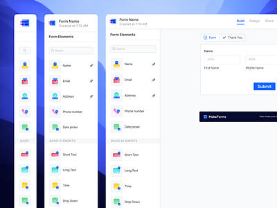 Design for No-code tool for Forms! 🤟 components customisations design form builder hybreed icons illustration makeforms minimal design minimalistic no code tool no code tool saas ui ui design uiux wearehybreed
