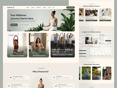 Virtual Wellness Coaching – Landing Page Design exercise fitness health healthtech landingpage latest minimaldesign popular shots responsivedesign trending uiux virtualcoaching webdesign website wellnessdesign yoga