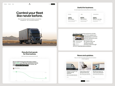 Landing Page Design for Fleet Control Company control dashboard data analytics fleet homepage landing page logistics management monitoring real time tracking shipping telematics tracking truck ui ux vehicle web web design website