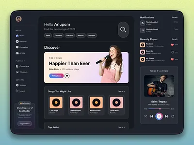 Music Streaming Platform UI/UX Design app design figma inspiration landing page music podcast song streaming ui ux web website