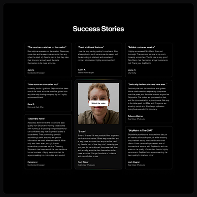 Skipmatrix.com- Success Stories clean dark design framer framer site framer website minimal modern success stories ui ux web design website website design