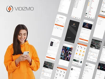 VIDIZMO Mobile App Screens ai app branding design graphic design illustration logo mobile mockup orange saas screen trendy typography ui ux vector