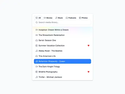 Media Command Bar 🎵 command command bar design dialog input list minimal modal popup saas ui web design
