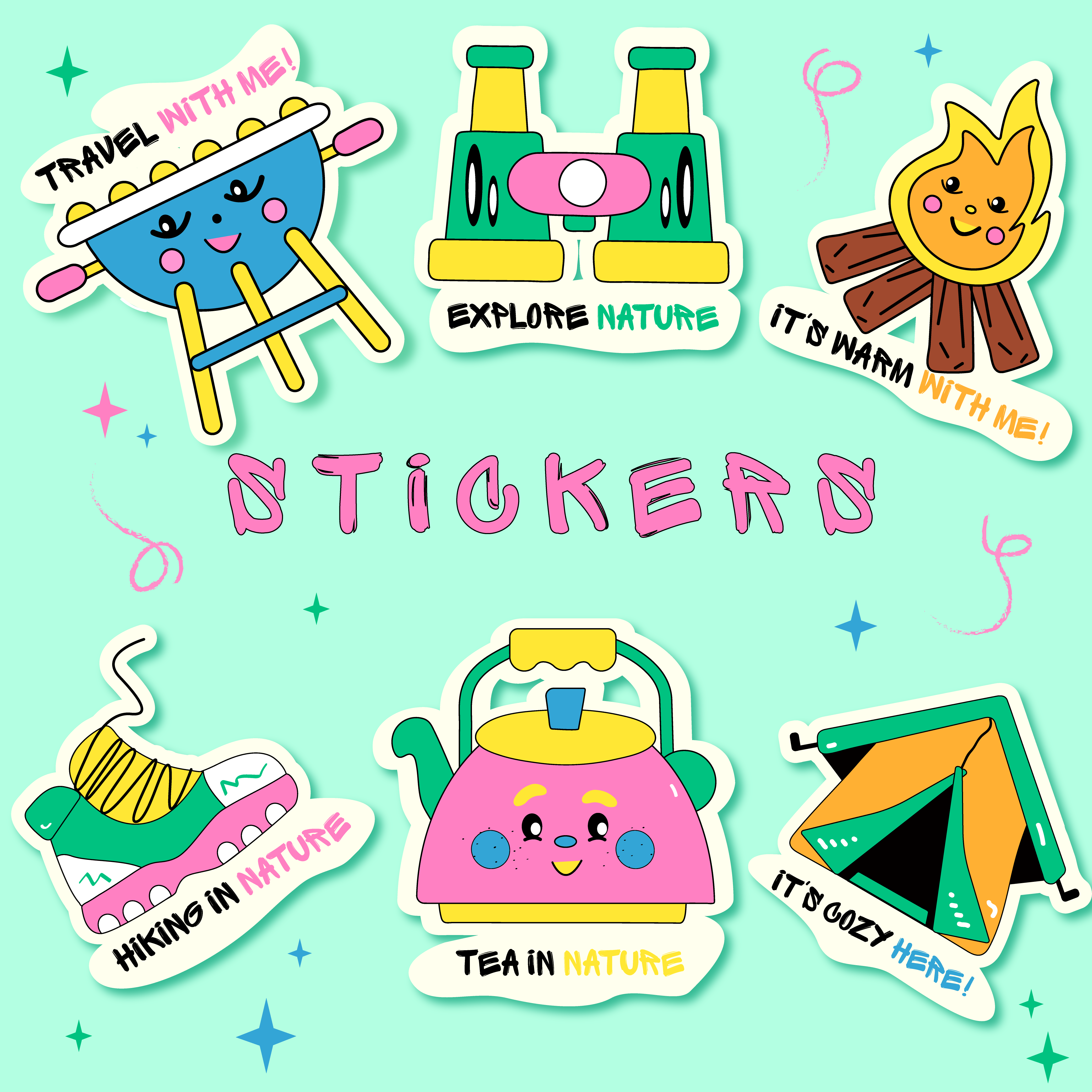 Stickers on the theme of "Active recreation" adobe illustrator design graphic design illustration stickers vector