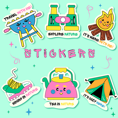 Stickers on the theme of "Active recreation" adobe illustrator design graphic design illustration stickers vector