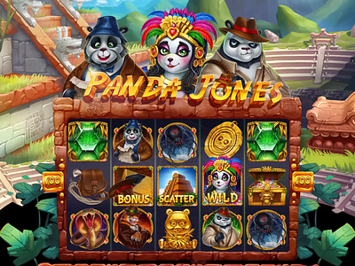 Online slot machine Panda Jones art for games casino casino games characters digital art entertainment gambling game art game design graphic design igaming illustration jackpot slot slot design slotmachine