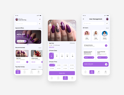 Nail Salon - App Design app app design app interface beauty app booking app branding design figma mobile app nail salon responsive design salon app softui ui ui design uiux design ux ux design