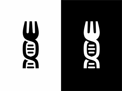 Concept /fork+dna/ dna eat food fork logo