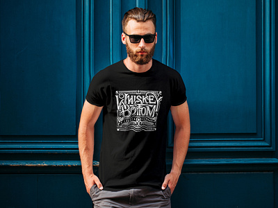Whiskey Bottom Candle Company T-Shirt apparel black branding candle custom design detailed fashion flame hand lettering illustration lettering masculine mockup ornate shirt typography whiskey white
