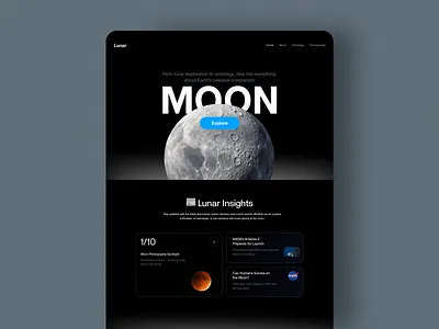 Moon-Themed Website UI | Rish Designs best web design dark ui design figma framer landing page moon app nasa rish designs space app space ui spacex ui ui animation ui design ux web design web design inspiration website website ui