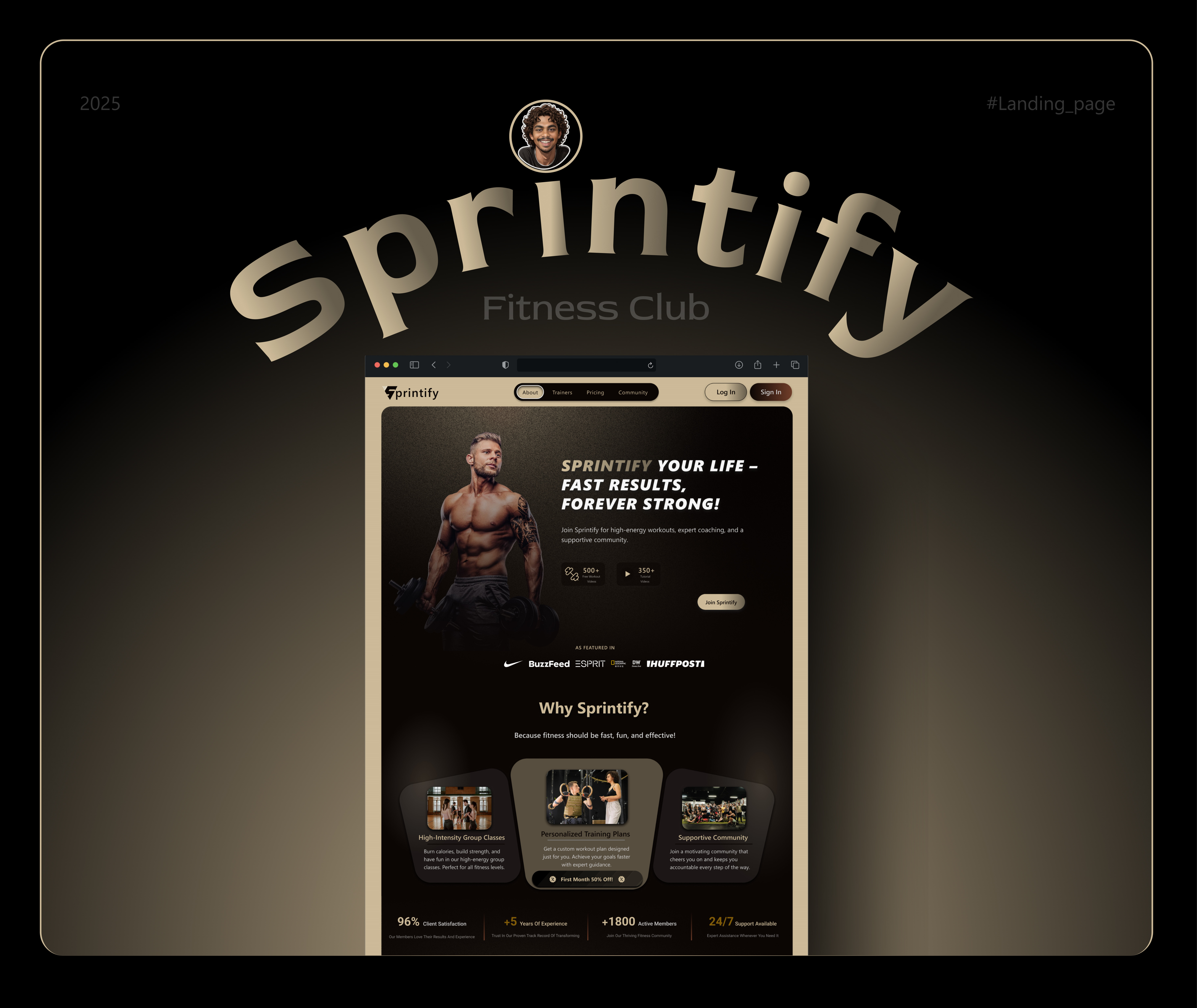 Sprintify - The Fitness Club | Landing Page ai branding club design designers figma fitness hero hero section landing page ui uiux ux webpage website