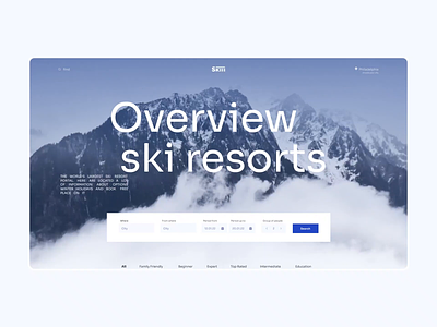 Skiii. Overview ski resorts. Homepage booking concept design homepage interface motion ui ui ui animation user experience user interface ux webdesign website winter