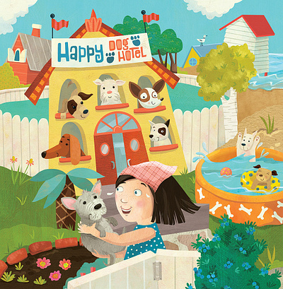 Happy Dog Hotel childrens book illustration childrens books childrens illustration illustration kidlitart kids books whimsical