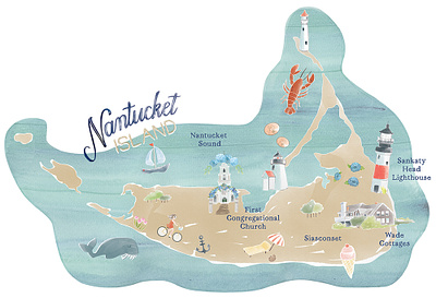 Nantucket Map handlettering illustrated map infographics map map illustration travel and tourism travel illustration