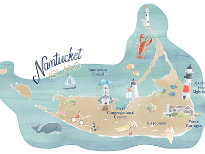 Nantucket Map handlettering illustrated map infographics map map illustration travel and tourism travel illustration