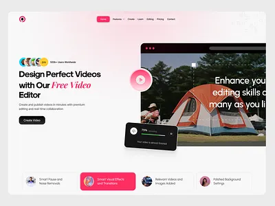 Video Editing Hero Section 3d branding design edit editing graphic design motion graphics tool tutorial ui uiesign uiuxdesign ux video video editor video maker webdesign