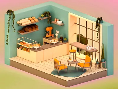 Cozy Home Interior - 3D Model 3d 3d art 3d design 3d interior 3d rendering charming interior clean comfort place concept art coziness cozy home cozy kitchen graphic design home interior interior design kitchen design kitchen interior light blue light brown wooden floor