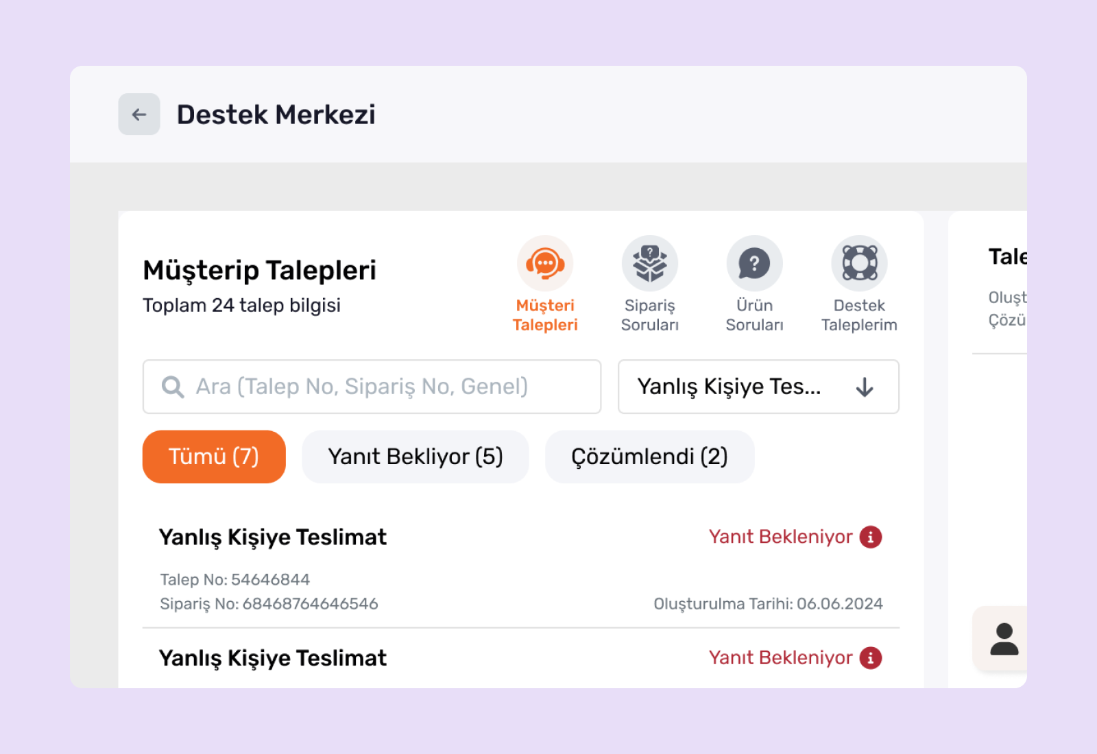 Ticket / Support System UI customer dashboard question ui support table ui ticket ui