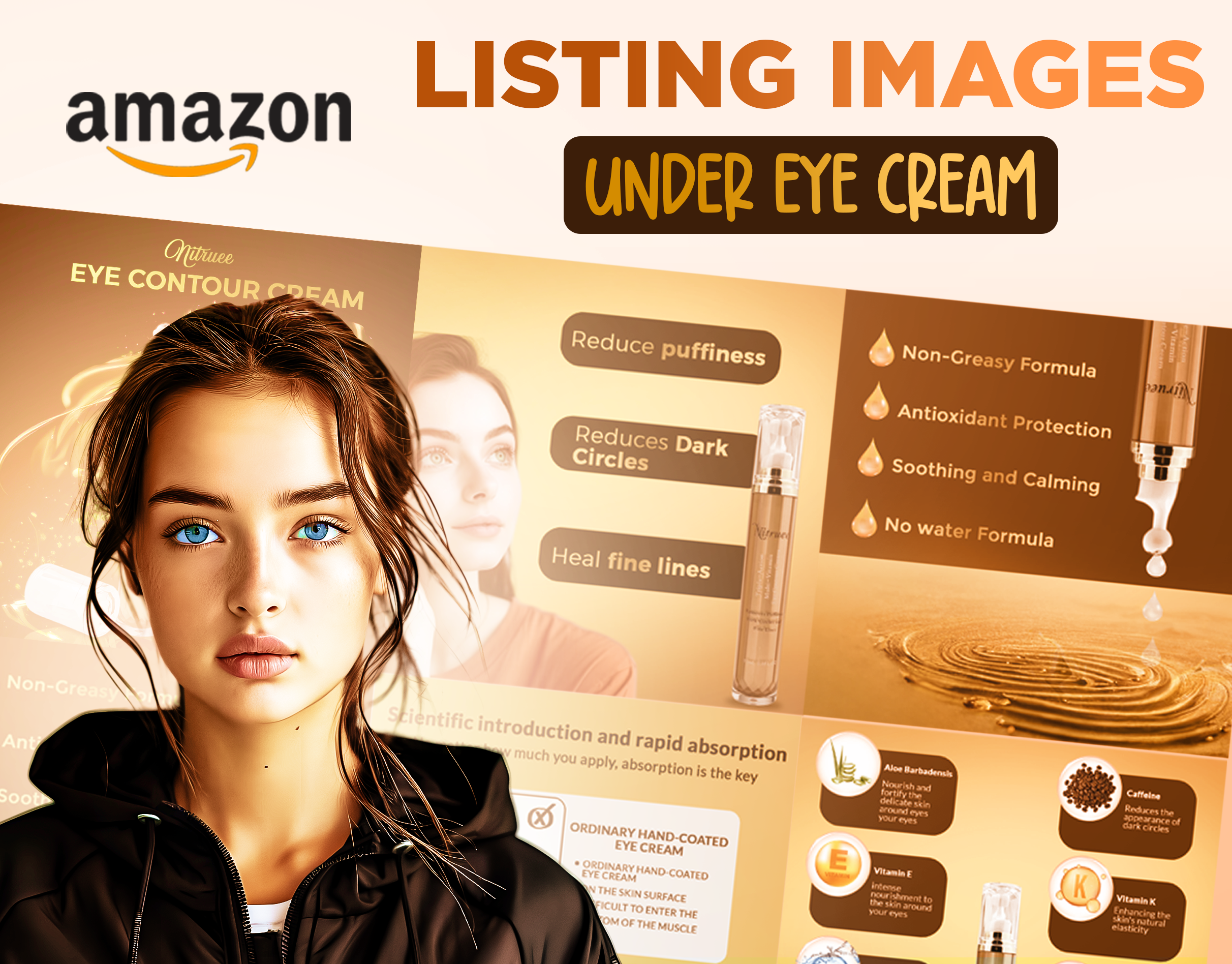 Under Eye Cream Infographic Images | Amazon amazon infographics amazon listing images amazonbeautylisting ebc ecommercedesign ecommercegraphics enhanced brand content eye cream eye cream ebc graphic design infographic design listing listing design listing images undereyecream