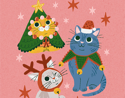 Christmas Kitties art artwork cat christmas digital art digital illustration holidays illustration kitten spot illustration