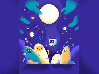 :::Moon Monsters::: character creatures happy illustration monster moon weird whimsical