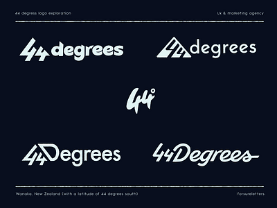 44 degrees agency bold branding calligraphy custom flow iconic identity lettering logo logotype minimal modern script smart symbol type unique ux wormark