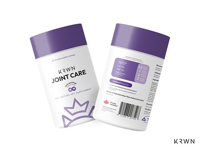 KRWN Joint Care: Product Packaging branding cat design design art designer dogs graphic design identity label labeling logo logodesign packaging pet pets purple supplements ui