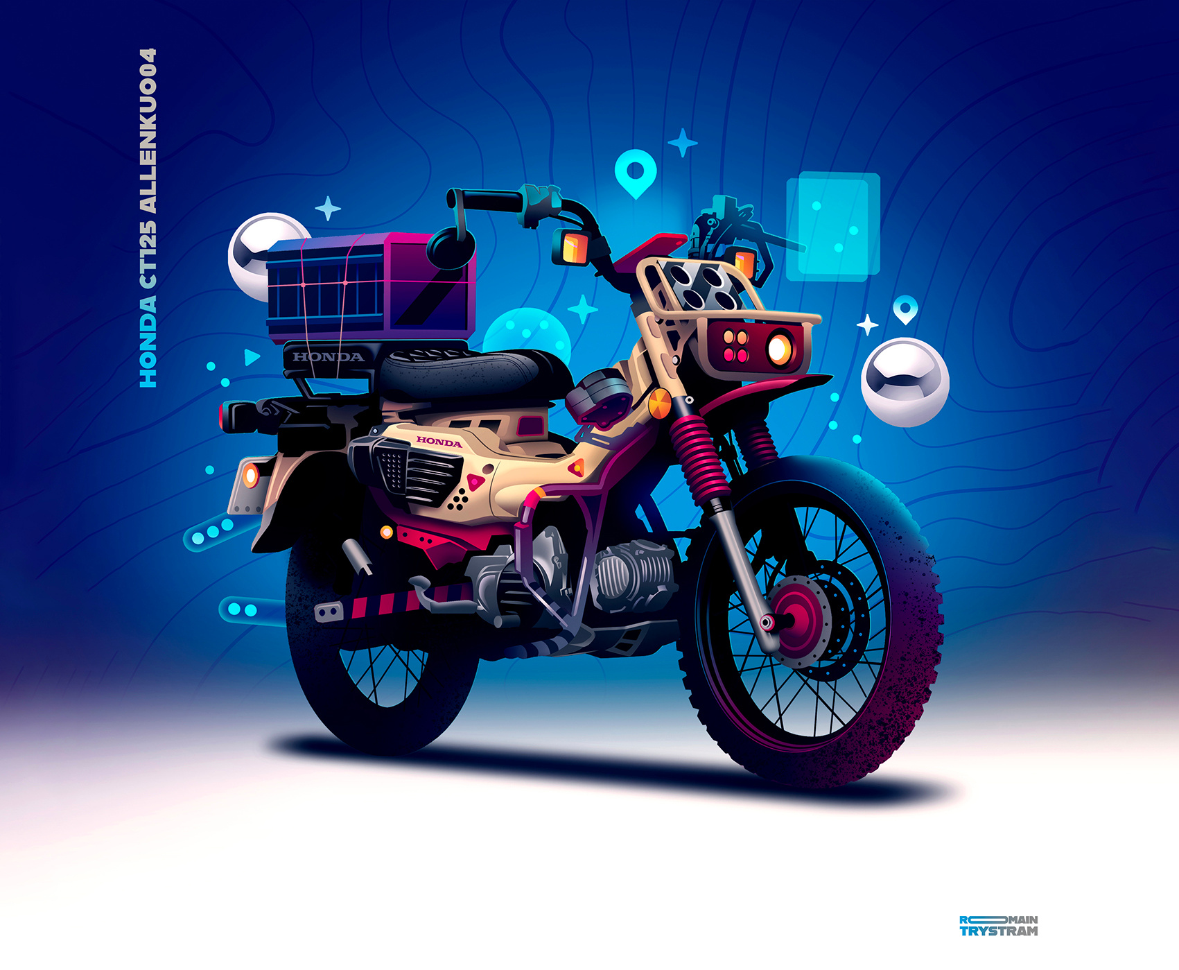 Honda CT125 custom by ALLEN KUO 125 custom design futur gradient illustration light mobylette moto neon retro trystram vector